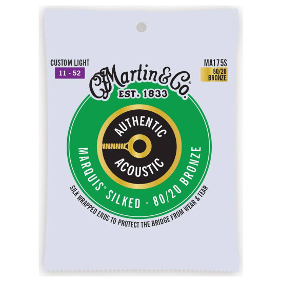 Martin MA175S Acoustic Guitar Strings Set Silked 80/20 Bronze 11-52