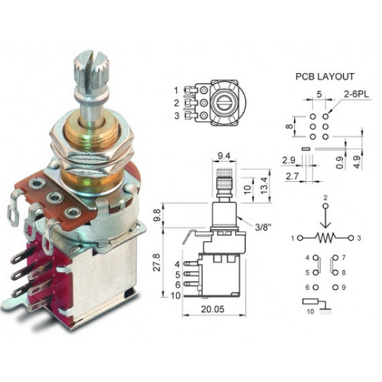 TAD Push-Push Pot 500k log/audio with DPDT switch